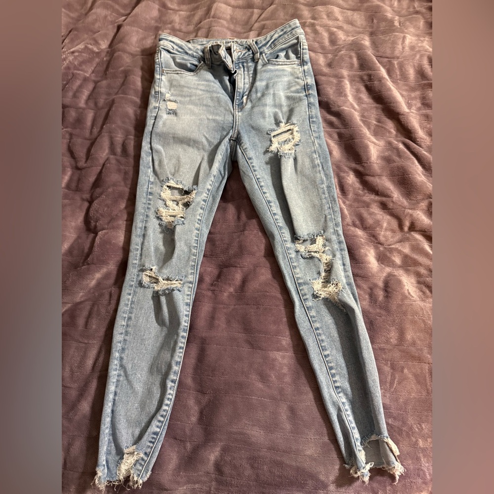 American Eagle Outfitters Ripped Light Blue Skinny Jeans